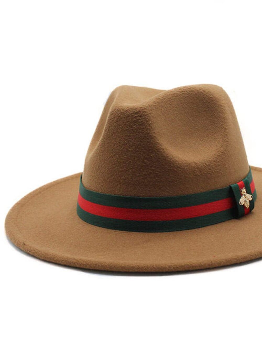 Caramel Wide Brim Panama Felt Fedora Hat w/ Removable Band
